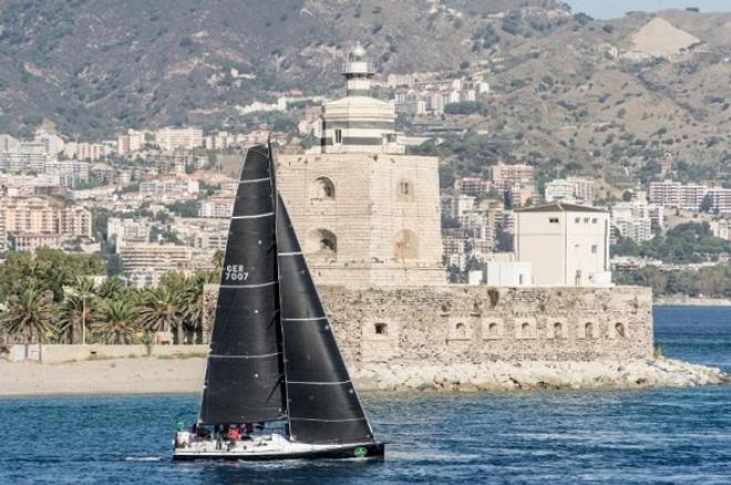 Stefan Jentzsch's Black Pearl (GER) passing by the San Rainieri lighthouse in Messina - RORC Caribbean 600 ©  Rolex/ Kurt Arrigo http://www.regattanews.com